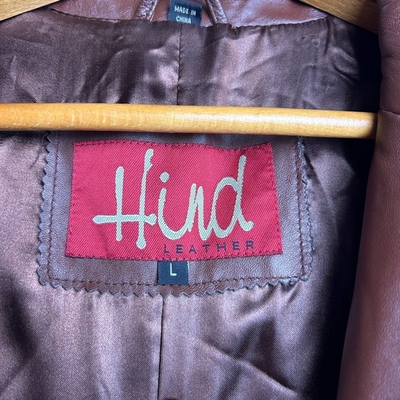 Hind Leather 100% Genuine Leather Brown Vtg 90s y2K Sz L retro boho motorcycle - Picture 13 of 14